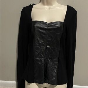 Black Faux Leather Panel long sleeve top